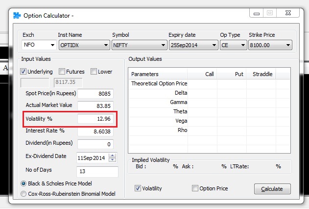 calculator volatile for stock options